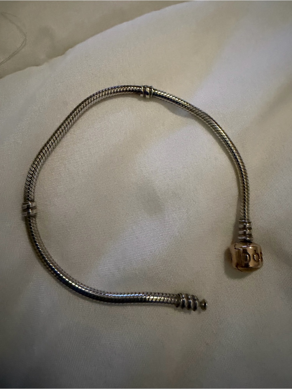 Pandora Sterling Snake Chain Bracelet with Rose Gold-toned Clasp